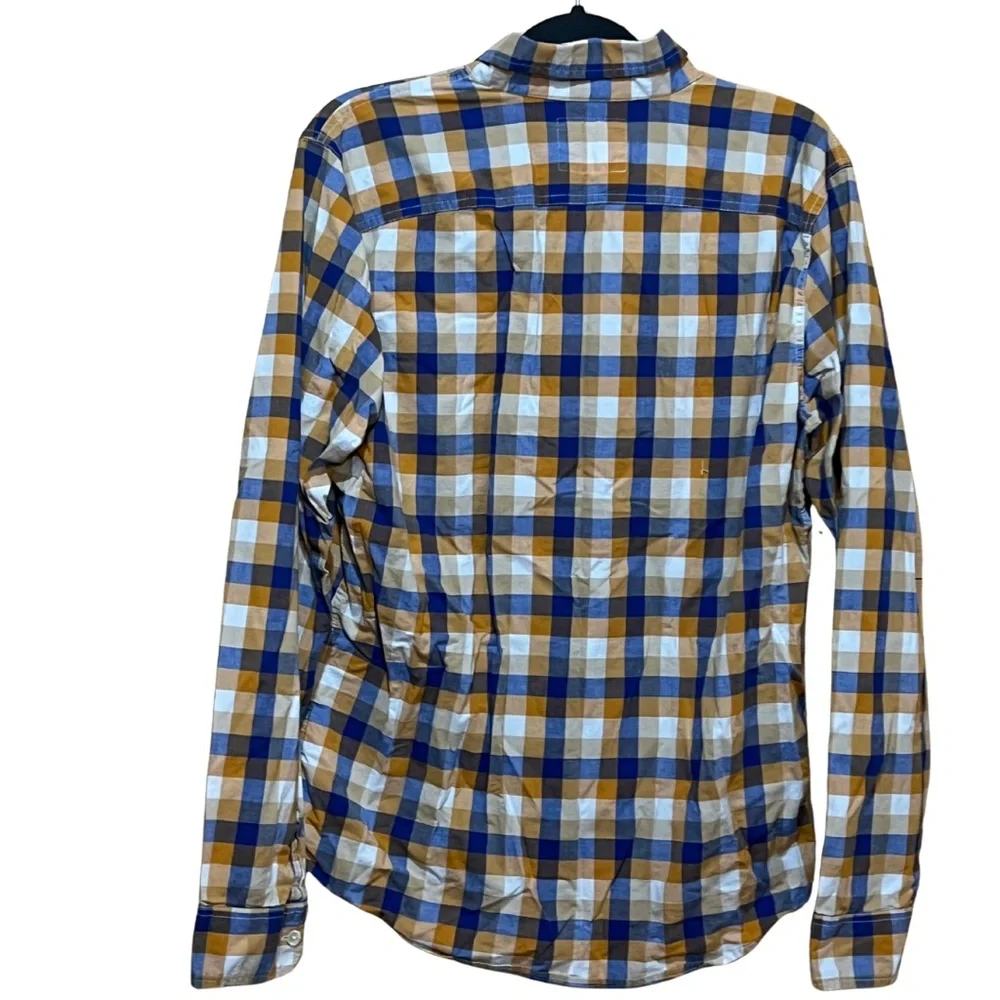 Hollister Stretch‎ Plaid Button‑Up Mens L Slim Fit Blue White Yellow - Picture 2 of 14